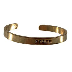 Kitsch Peace Bracelet Open Cuff Gold Tone Inspirational Stackable